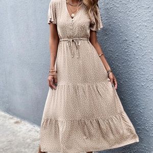 Flutter Sleeve Drawstring Waist Ruffle Hem Dress